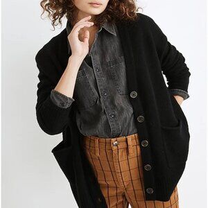 Madewell Maysfield 100% Boiled Merino Wool Cardigan Sweater Black Size Medium